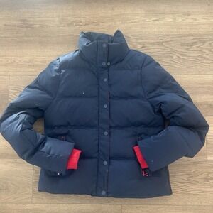 BODEN Women's Navy Red Puffer 50% Down 50% Feathers Jacket Size 10 / Medium